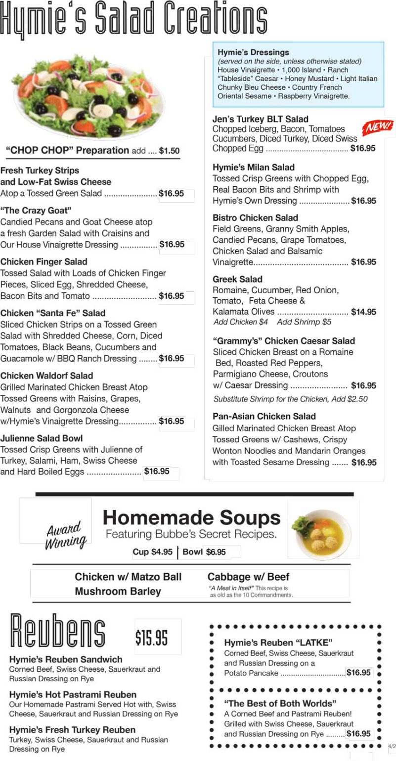 Hymie s menu the main delicatessen menu at merion station pa 19066